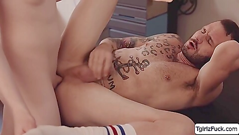 Sexy blonde masseuse is giving a great ass to a guy with a dick