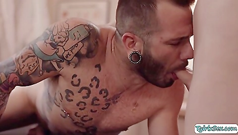 Busty blonde brunette is having a foot fetish massage