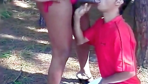 Ebony and black man enjoying deepthroat sex outside