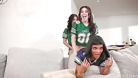 Horny teen plays with her busty girlfriend and her old boyfriend