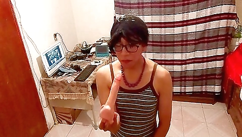 Latino slut with a great body is going to suck and ride a dildo