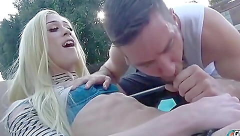 Horny blonde shemale fucks the pool guy in the pool