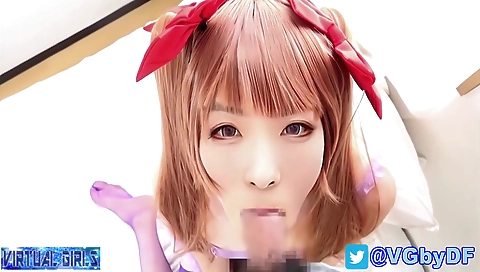 Blonde shemale with large tits enjoys her big ass and cock