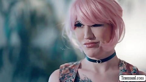 Red head slut shows off her tattooed body and has sex