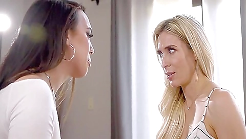 Asian blonde & brunette milf gets a deepthroat and facial